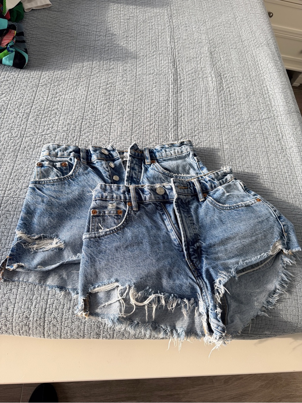 Zara Light Blue Distressed High-Rise Denim Shorts